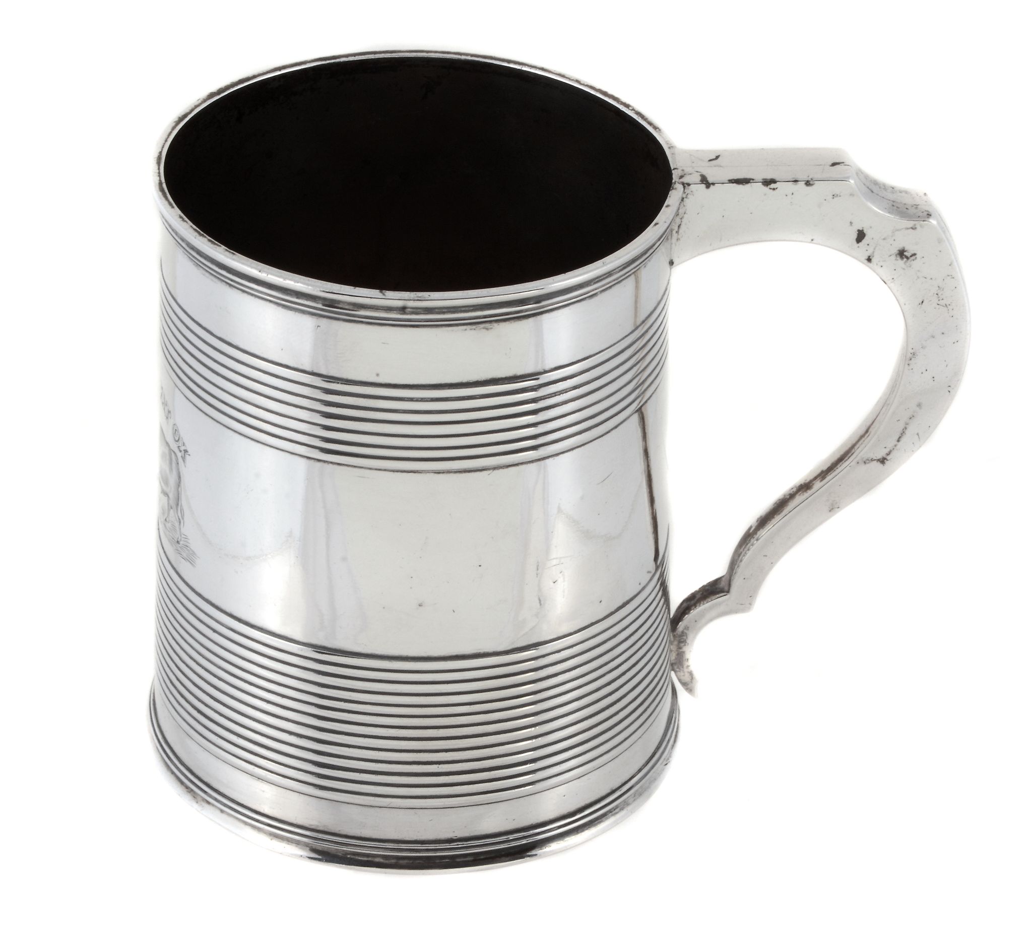 A George IV silver straight-tapered mug by Rebecca Emes & Edward Barnard I, London 1821, with a