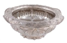 An American Art Nouveau Martele footed bowl by Gorham Manufacturing Co., stamped mark, .925