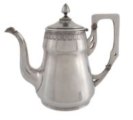 A Russian silver coloured tapered circular tea pot by the 5th Artel, 1908-1926 Kokoshnik mark for