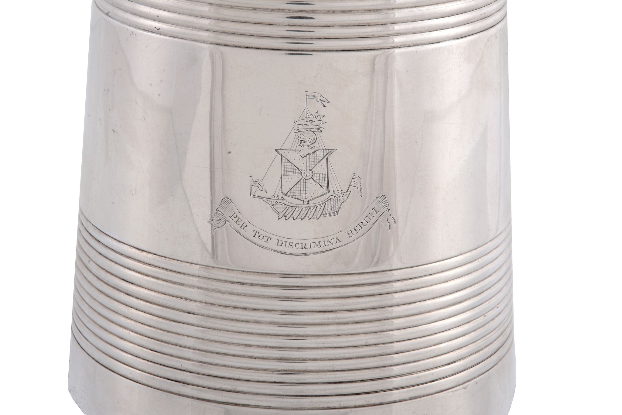 A Victorian silver tapered mug by Robert Harper, London 1859, with a double scroll handle, two - Image 2 of 2