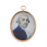 Richard Crosse (1742-1810) Portrait of a middle aged gentleman, in a blue coat 3.2cm x 2.4cm, oval