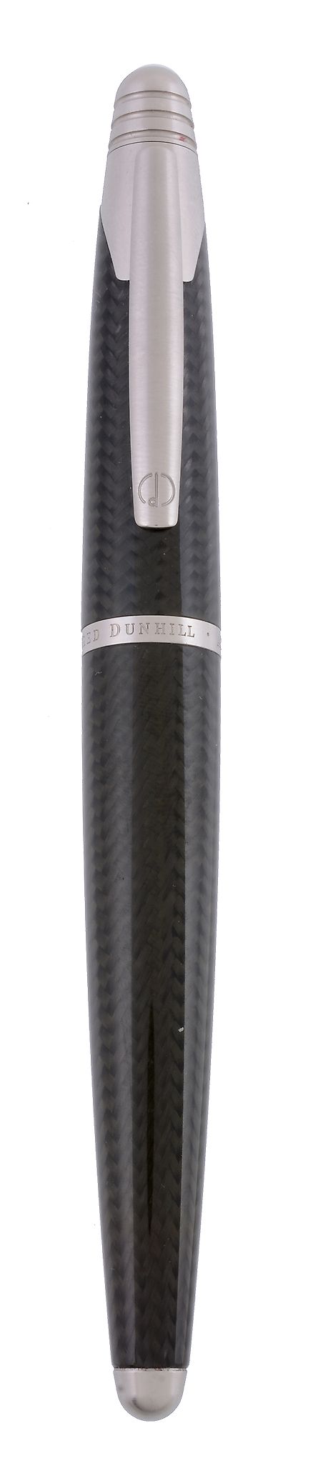 Dunhill, AD2000, a fountain pen,   with a carbon fibre cap and barrel and chrome trim, the nib