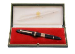 Montblanc, Meisterstuck 149, a black resin fountain pen,   the cap with a gold plated clip and cap