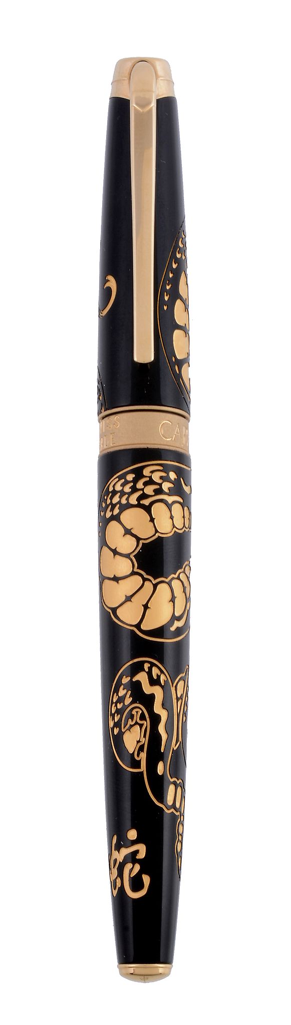 Caran d¬he, Year of The Snake, a limited edition fountain pen,   the black lacquer cap and barrel