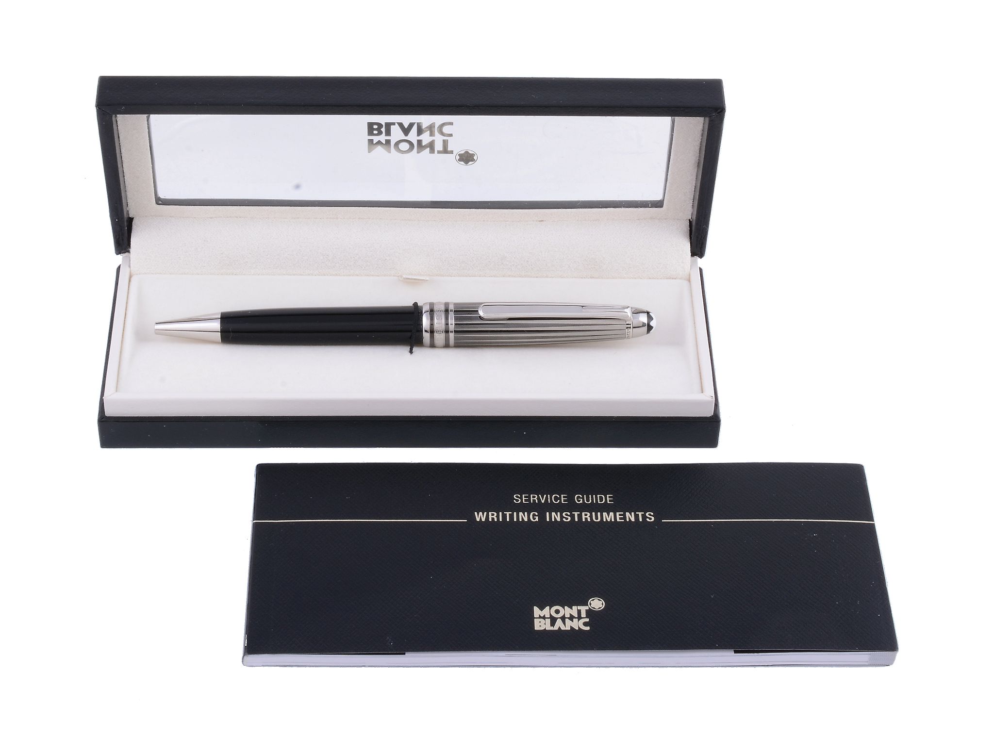 Montblanc, Meisterstuck Solitaire, a black resin and stainless steel ballpoint pen,   the cap with - Image 2 of 3