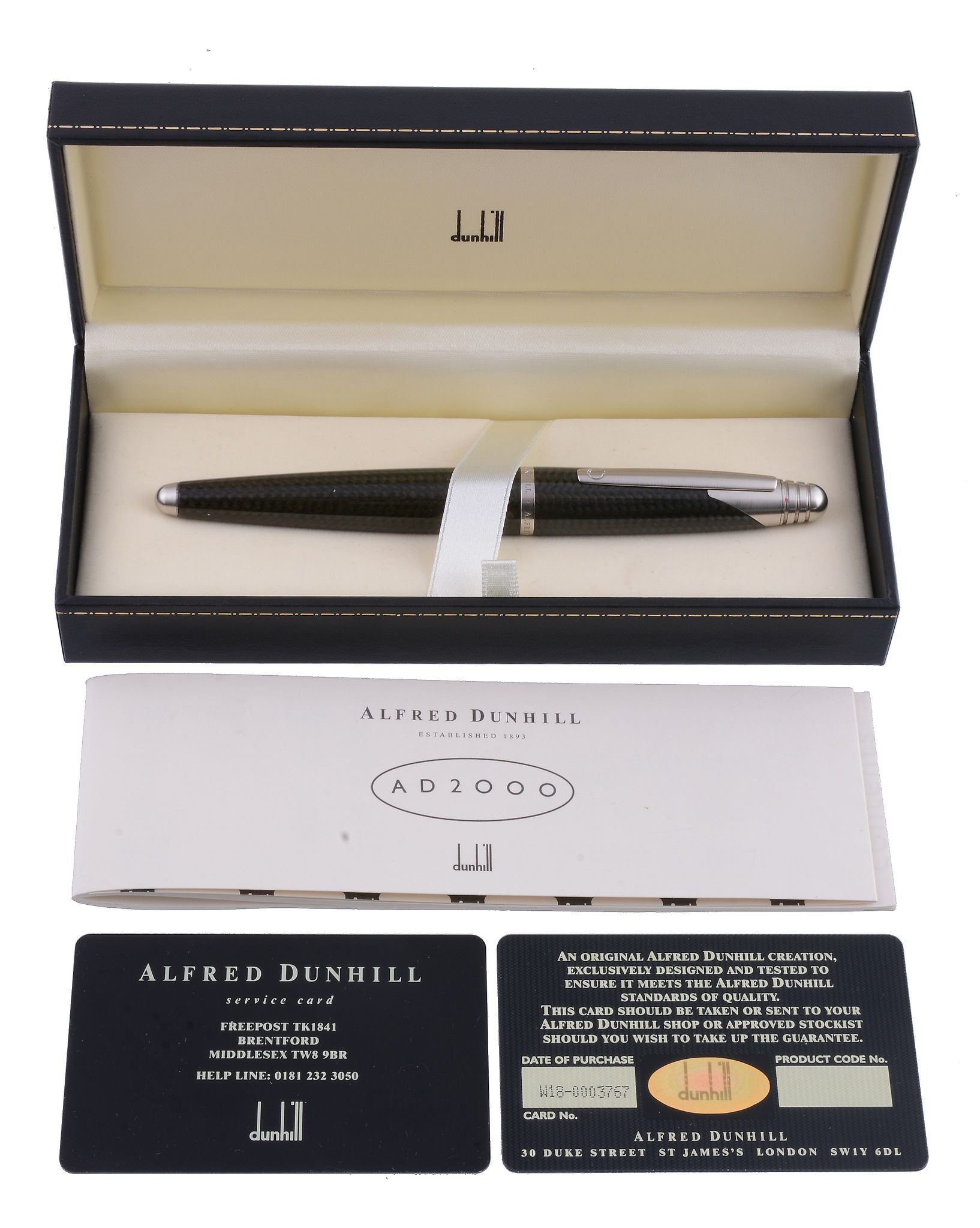 Dunhill, AD2000, a fountain pen,   with a carbon fibre cap and barrel and chrome trim, the nib - Image 2 of 3