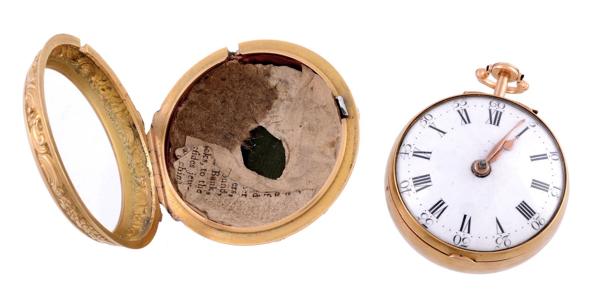 Wm. Turner, London, a 22 carat gold repousse pair cased pocket watch,   no. 9300, the inner case - Image 3 of 4