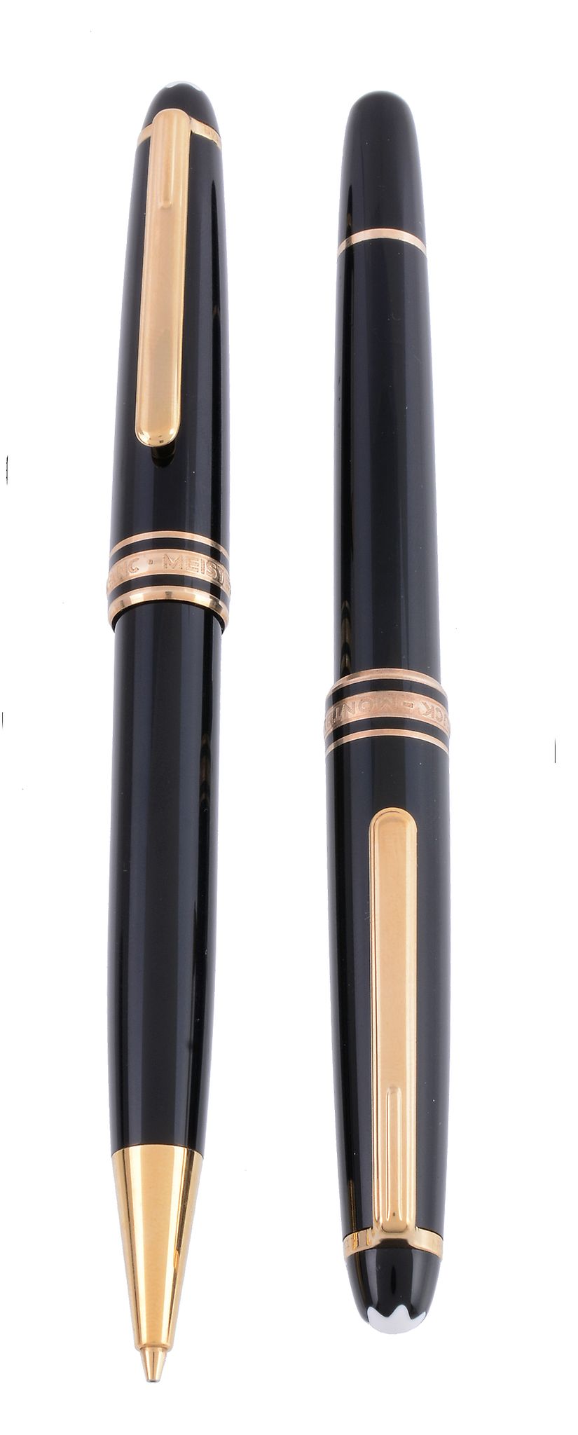 Montblanc, Meisterstuck, a black resin fountain pen and ballpoint pen,   the fountain pen with a - Image 2 of 3
