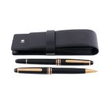 Montblanc, Meisterstuck, a black resin fountain pen and ballpoint pen,   the fountain pen with a
