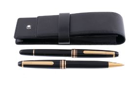 Montblanc, Meisterstuck, a black resin fountain pen and ballpoint pen,   the fountain pen with a