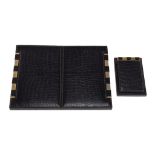 Hermes, a black crocodile leather desk blotter and notepad,   the desk blotter with two hinged