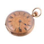 A. Lindrea, an 18 carat gold open face pocket watch,   no. 4412, hallmarked London 1883, full plate