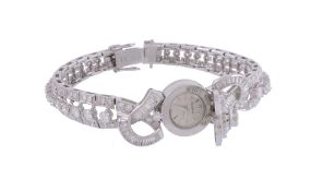 Jaeger LeCoultre, a lady's platinum and diamond bracelet  wristwatch  , back wind movement, 15