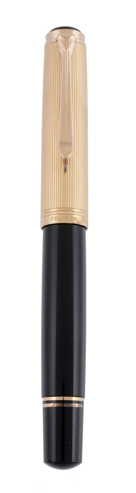 Pelikan, 1050, a black lacquer fountain pen,   the black lacquer barrel with gilt trim, the cap