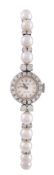 Rolex, Precision, a lady's 18 carat white gold, diamond and cultured pearl bracelet watch,   no.