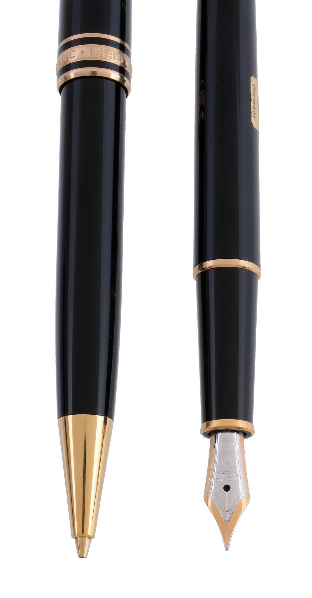 Montblanc, Meisterstuck, a black resin fountain pen and ballpoint pen,   the fountain pen with a - Image 3 of 3