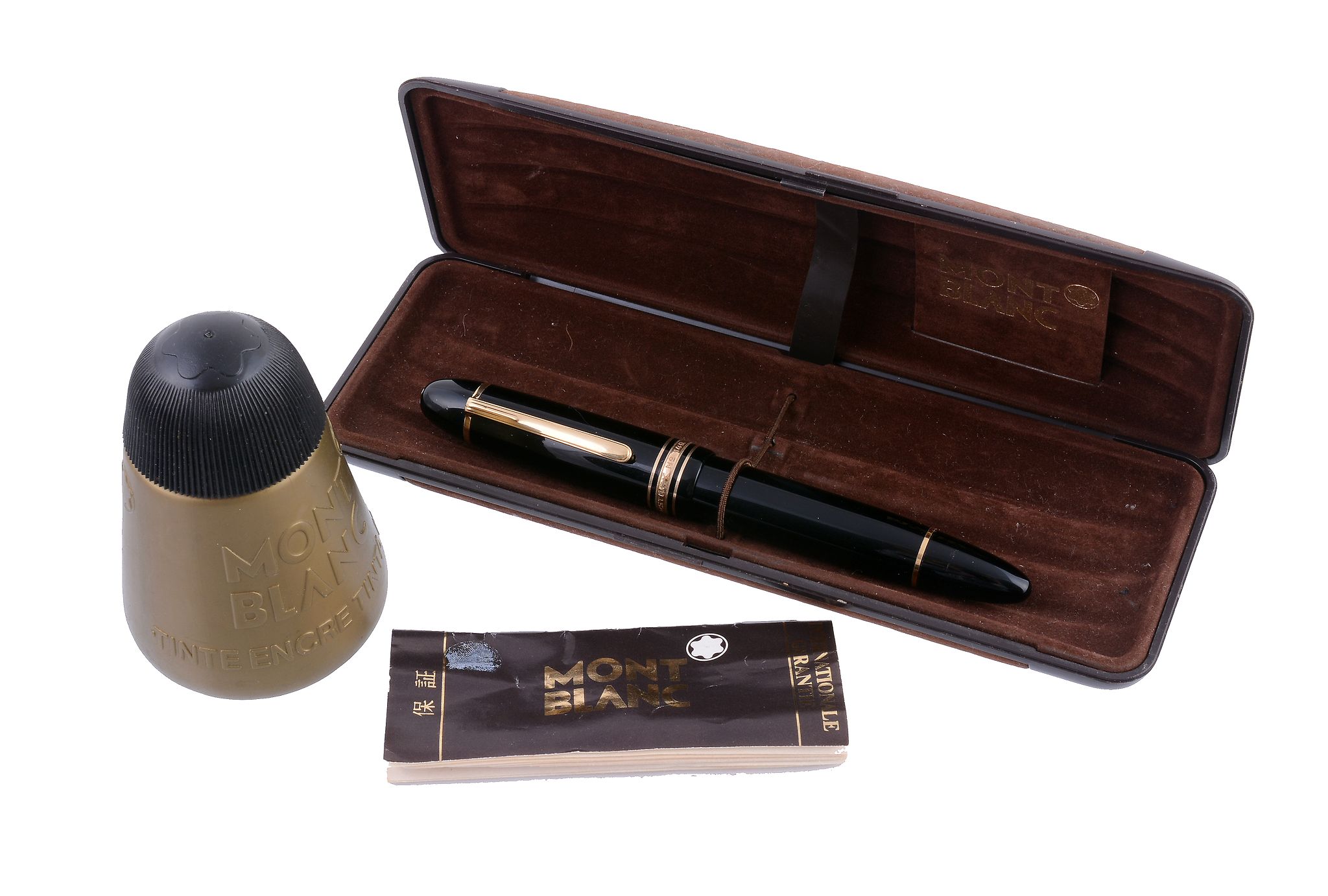 Montblanc, Meisterstuck 149, a black resin fountain pen,   the cap with gold plated clip and cap