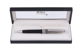 Montblanc, Meisterstuck Solitaire, a black resin and stainless steel ballpoint pen,   the cap with