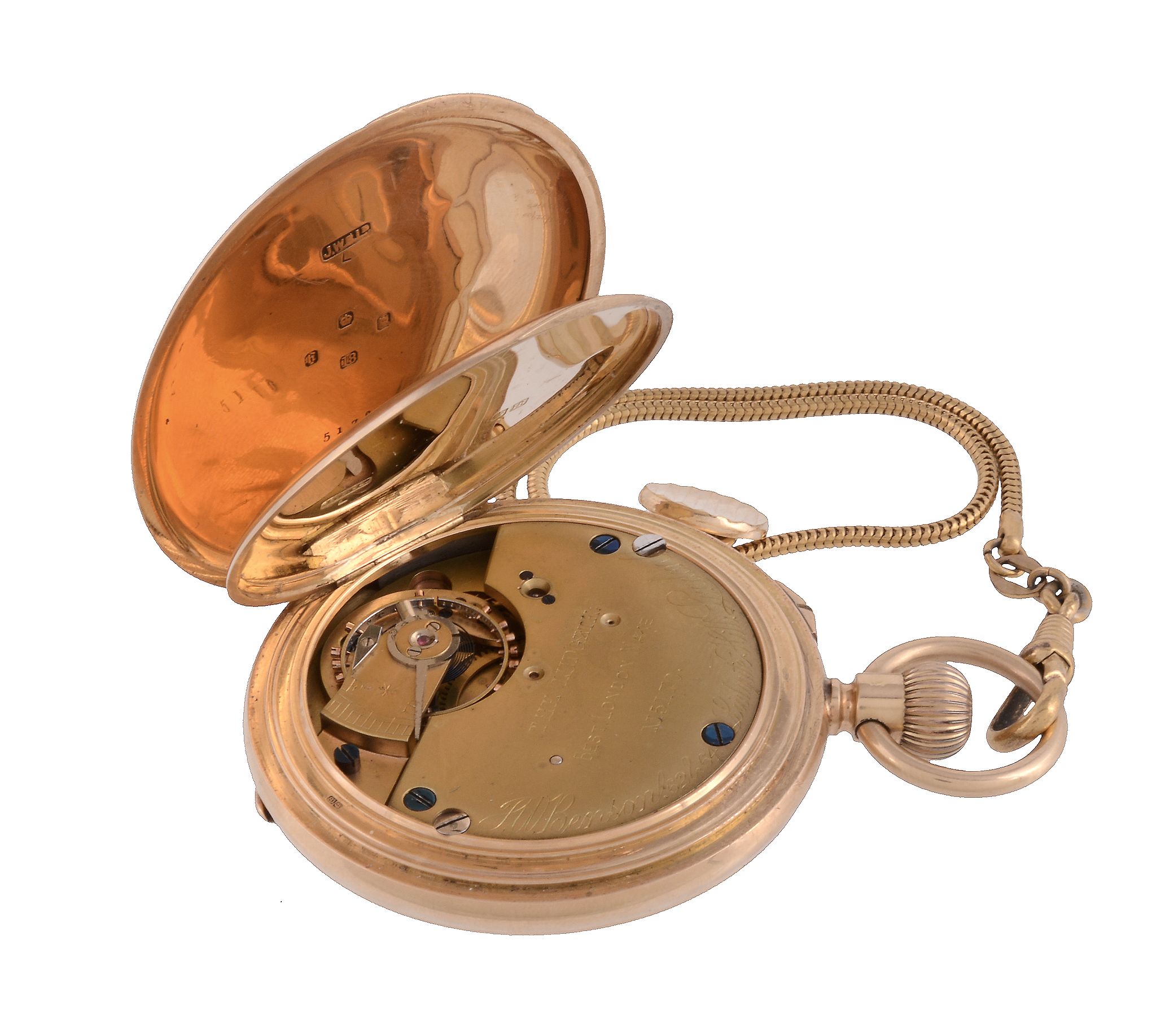 J. W. Benson, an 18 carat gold half hunter pocket watch,   no. 5170, hallmarked London 1903, three - Image 2 of 4