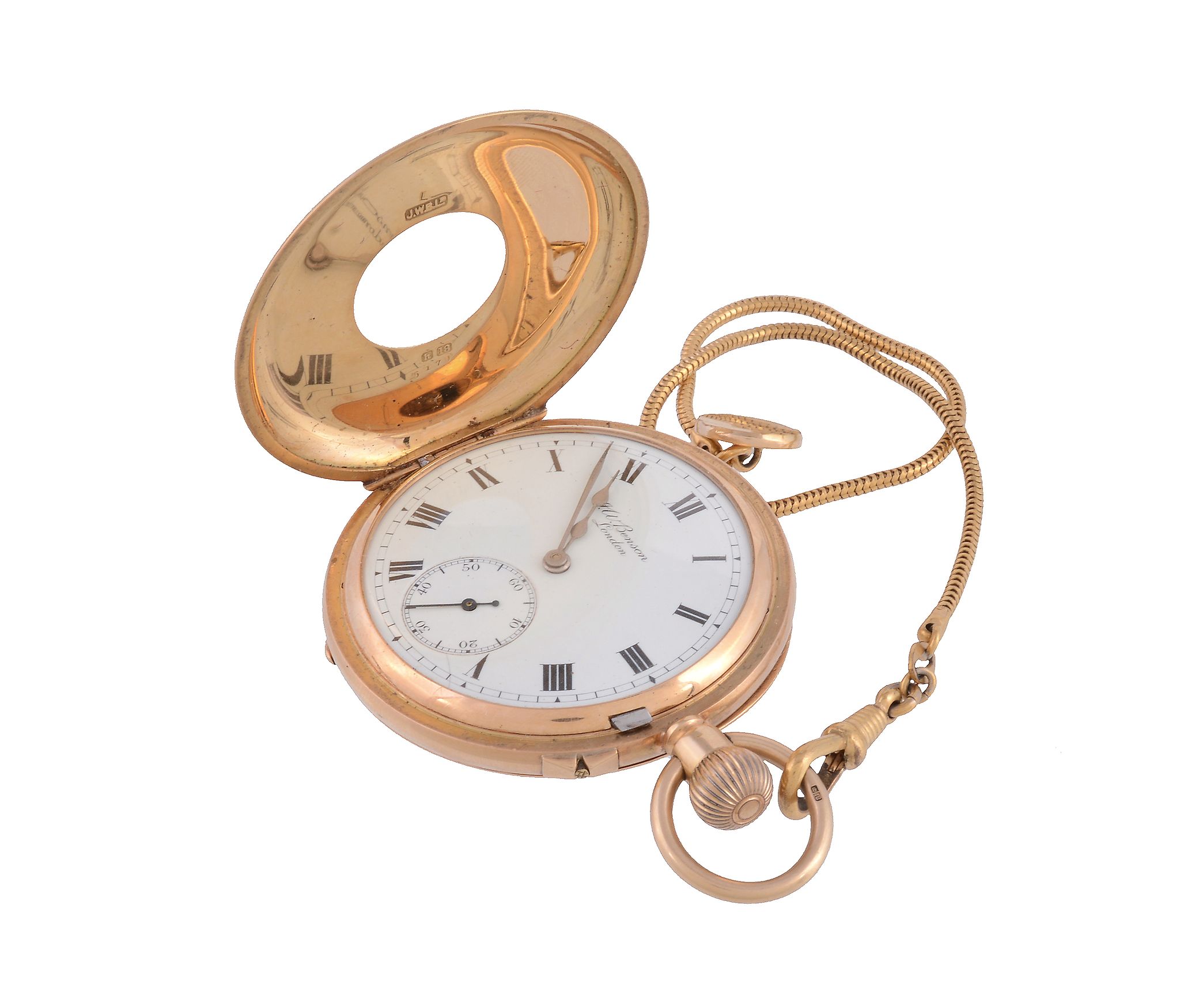 J. W. Benson, an 18 carat gold half hunter pocket watch,   no. 5170, hallmarked London 1903, three - Image 4 of 4