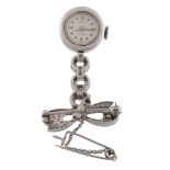 Bucherer, a platinum and diamond bow fob watch,   circa 1950, manual wind movement, 17 jewels,