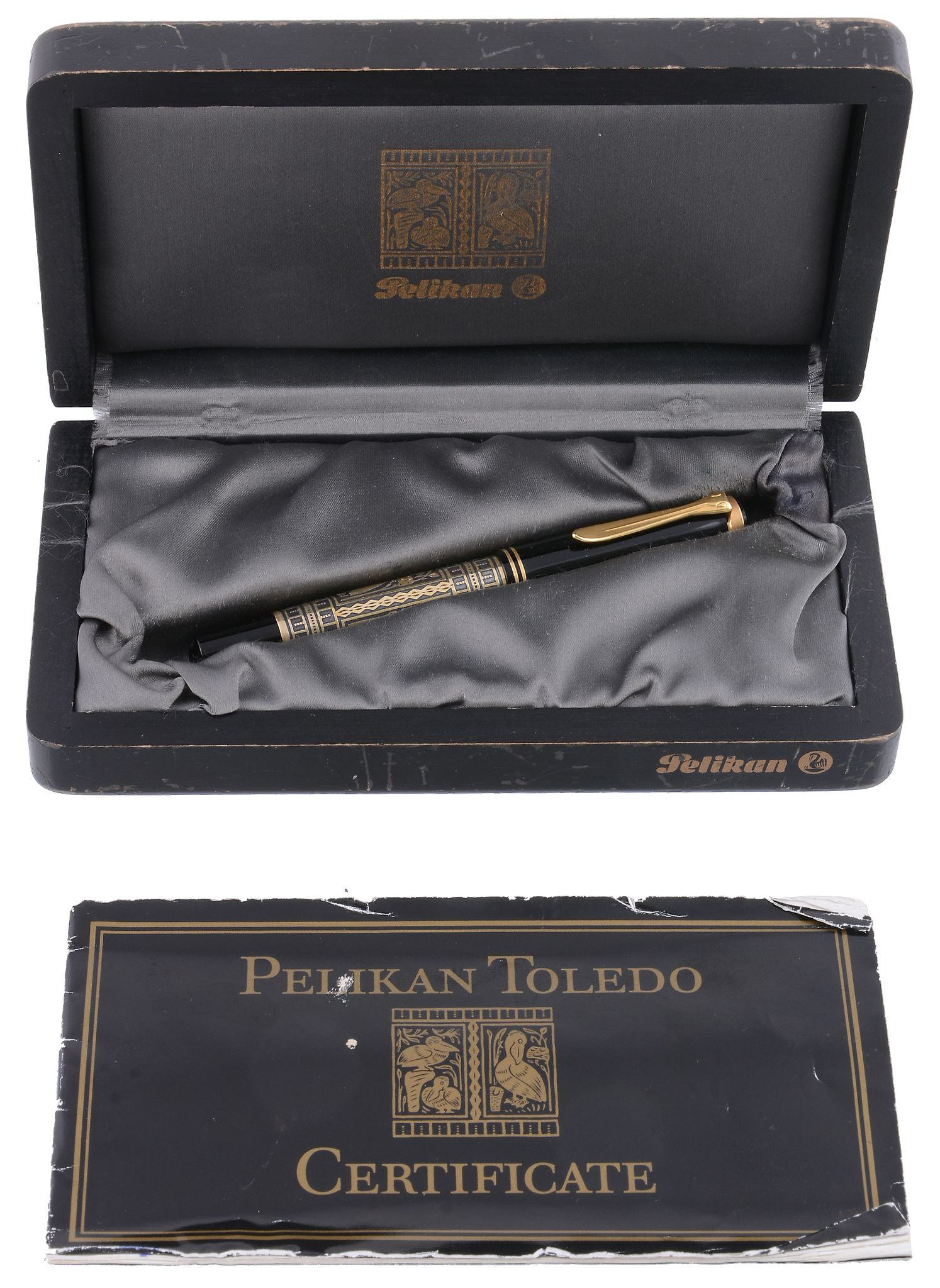 Pelikan, Toledo, an engraved and black resin fountain pen,   the engraved   barrel with a black - Image 2 of 3