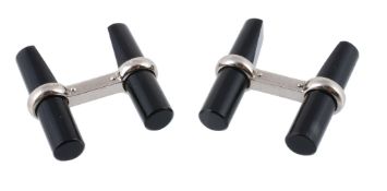 A pair of French onyx cufflinks by Van Cleef & Arpels, set with interchangeable batons of onyx,