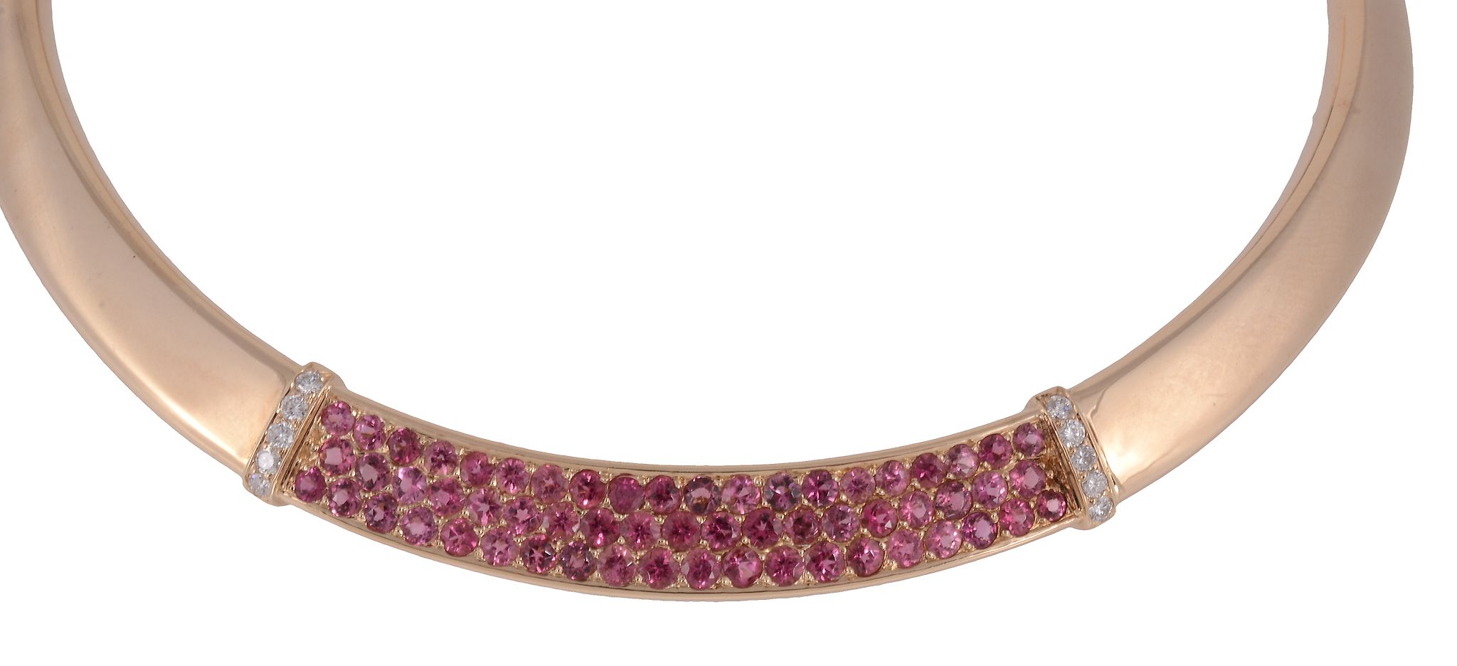 A pink sapphire and diamond torc choker necklace by Van Cleef & Arpels, the tapered plain polished - Image 2 of 3