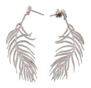 A pair of diamond set feather earrings, designed as an ostrich feather set with brilliant cut