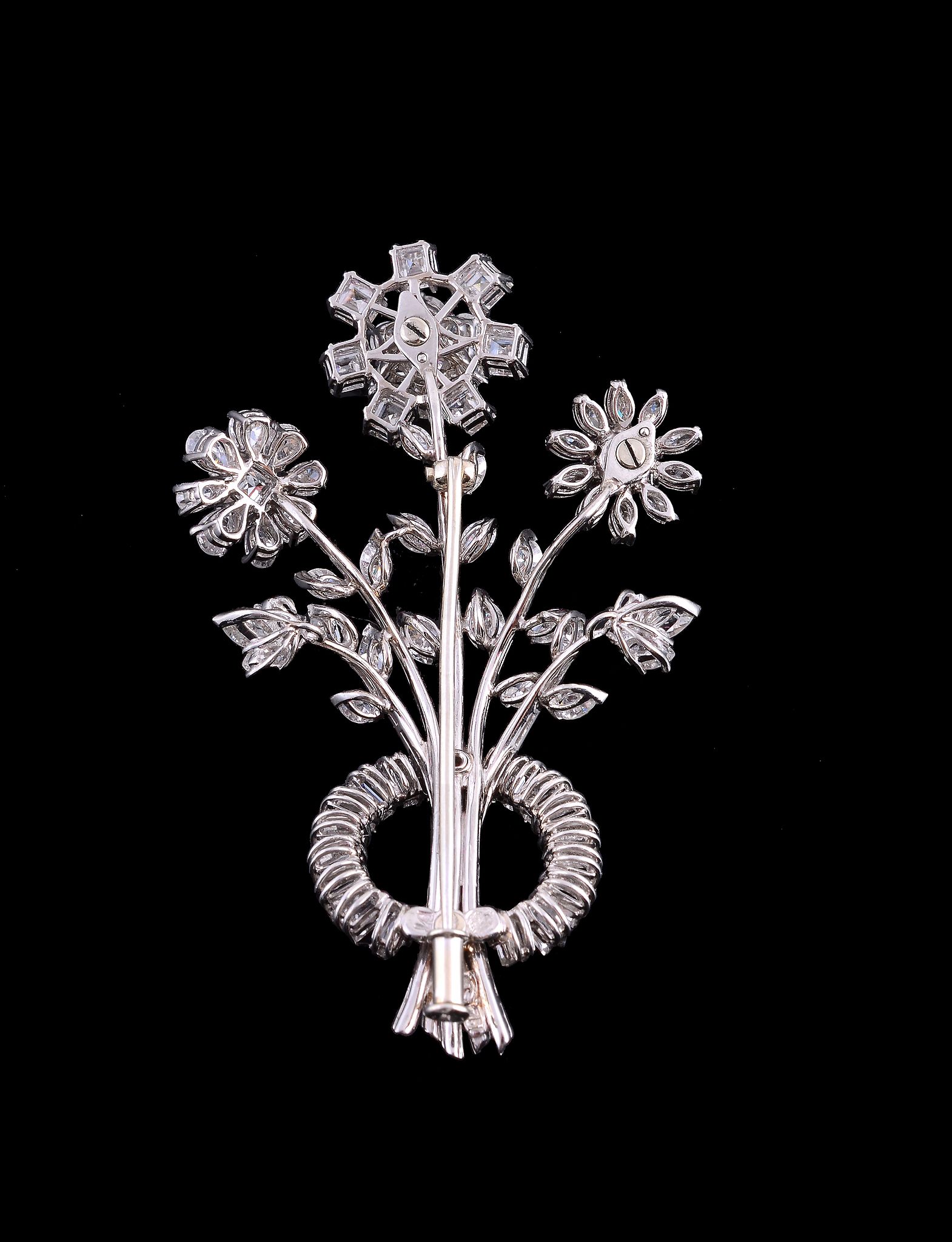 A diamond spray brooch, designed as a foliate spray, set throughout with brilliant cut, square cut, - Image 2 of 2