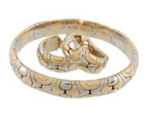 An Alveare bangle and pair of ear clips by Bulgari, the bangle of polished criss-cross design,