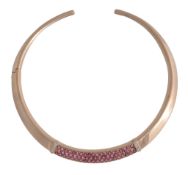 A pink sapphire and diamond torc choker necklace by Van Cleef & Arpels, the tapered plain polished