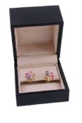 A pair of Flora multi colour sapphire and diamond earrings, designed as a flower head set with pear