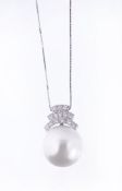 A South Sea cultured pearl and diamond pendant , the cultured pearl measuring approximately 17mm
