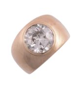 A diamond single stone ring, the old brilliant cut diamond, weighing 2.74 carats, collet set on a