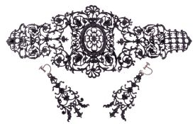 An early 19th century Berlin iron work bracelet and ear pendents, circa 1805, the bracelet composed