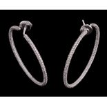 A pair of diamond ear hoops, the hoops set throughout with brilliant cut diamonds, approximately 6