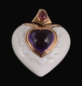 A porcelain, amethyst and pink tourmaline Chandra pendant by Bulgari, the heart shaped porcelain