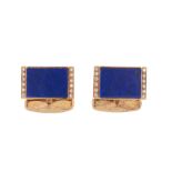 A pair of lapis lazuli and diamond cufflinks, the panels set with a rectangular lapis lazuli