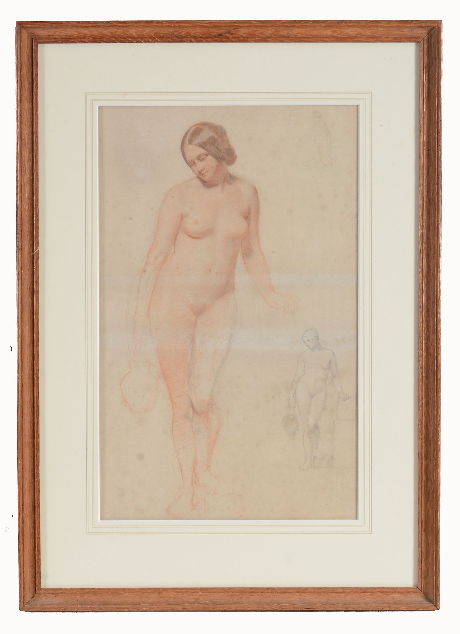 Attributed to William Mulready (1786-1863) - Academic study of a female nude holding a jug Red - Image 3 of 3