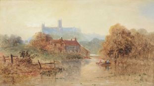 Henry Dawson (1811-1878) - River landscape, with Lincoln Cathedral in the distance Oil on panel