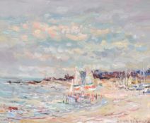 Jean Rigaud (1912-1999) - Sailing boats at harbour in a bay Oil on canvas Signed lower right