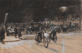 Charles Jouas (1866-1942) - Le Grand Boulevard de Nuit Pen and black ink, black wash, heightened