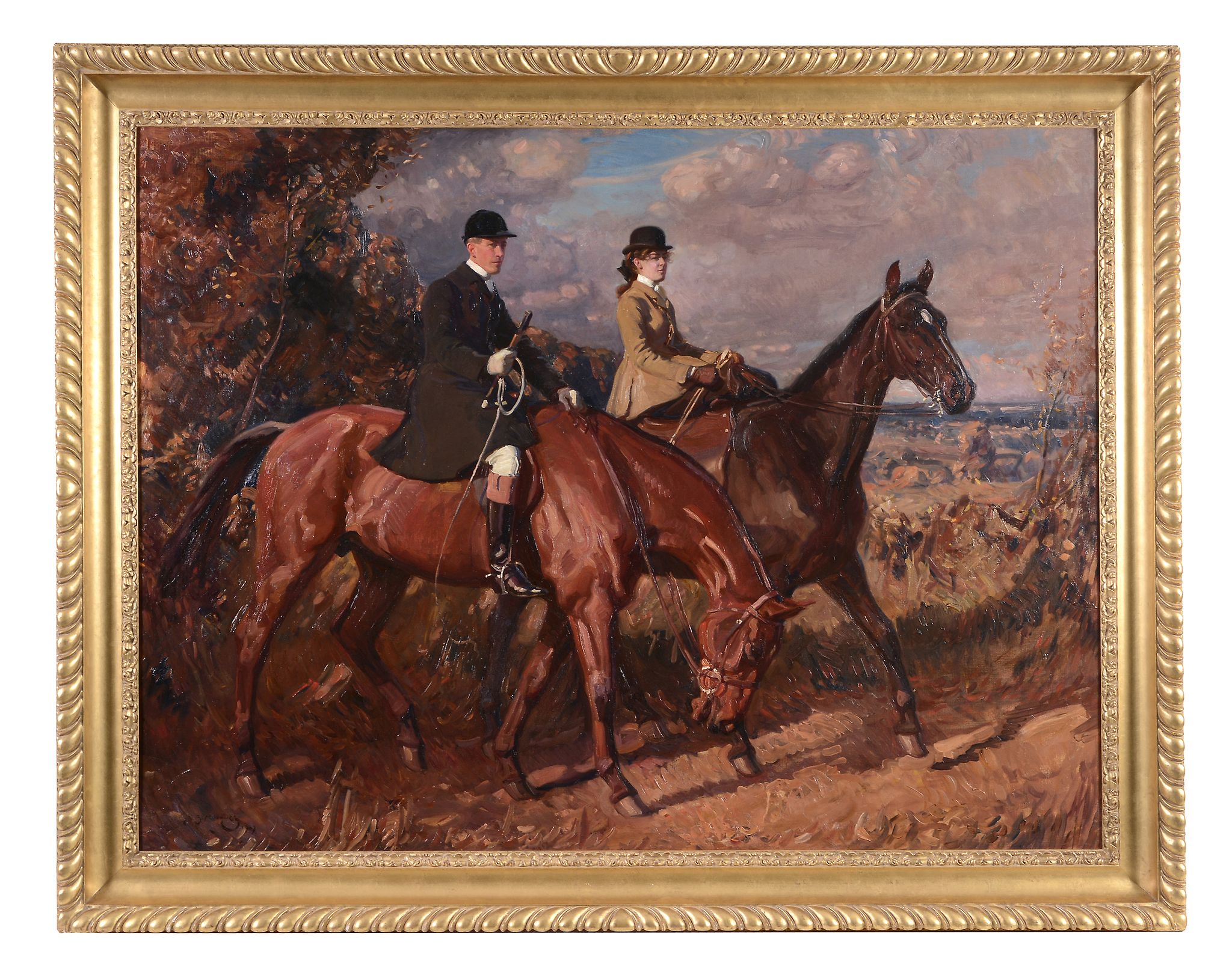 Sir Alfred James Munnings (1878-1959) - Going to The Meet, Captain. F. G Chamberlin and his sister - Image 3 of 3