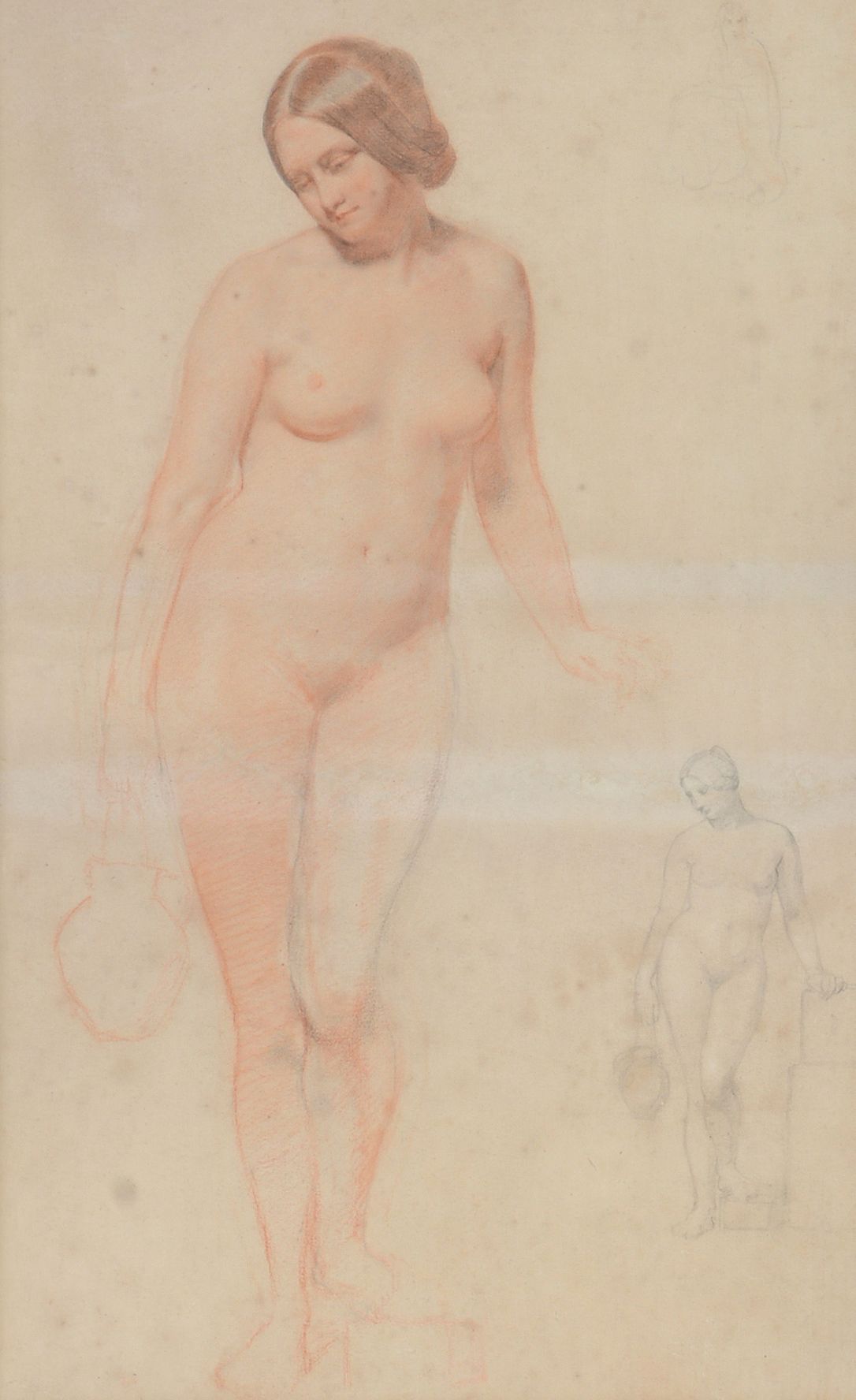 Attributed to William Mulready (1786-1863) - Academic study of a female nude holding a jug Red