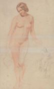 Attributed to William Mulready (1786-1863) - Academic study of a female nude holding a jug Red
