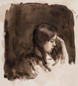 Theodore Casimir Roussel (1847-1926) - Head study of a child Monochrome watercolour, with