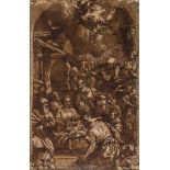 Follower of Paolo Veronese (1528-1588) - Adoration of the Shepherds, with St Jerome Pen and black