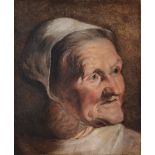 Attributed to Jacob Jordaens (1593-1678) - Study of an old woman's head, looking upwards to her