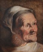 Attributed to Jacob Jordaens (1593-1678) - Study of an old woman's head, looking upwards to her